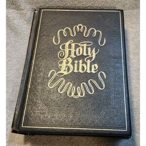 VTG 1964 Zondervan Family Bible Red Letter Black Bonded Leather KJV Illustrated